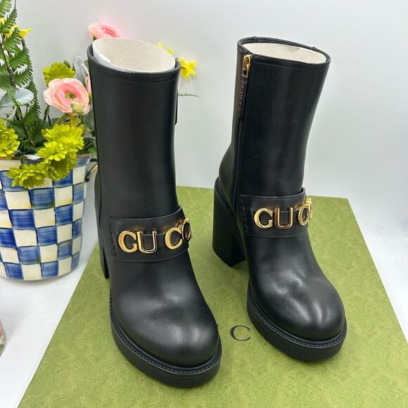 Women's Gucci logo platform boots size 37 made in Italy - Picture 1 of 12